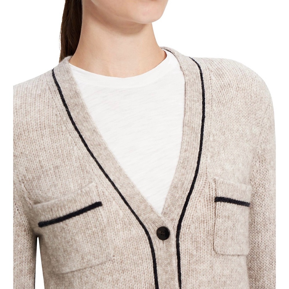 Theory Light Taupe Melange/Black Cardigan Sweater size P (XS) - Picture 3 of 13